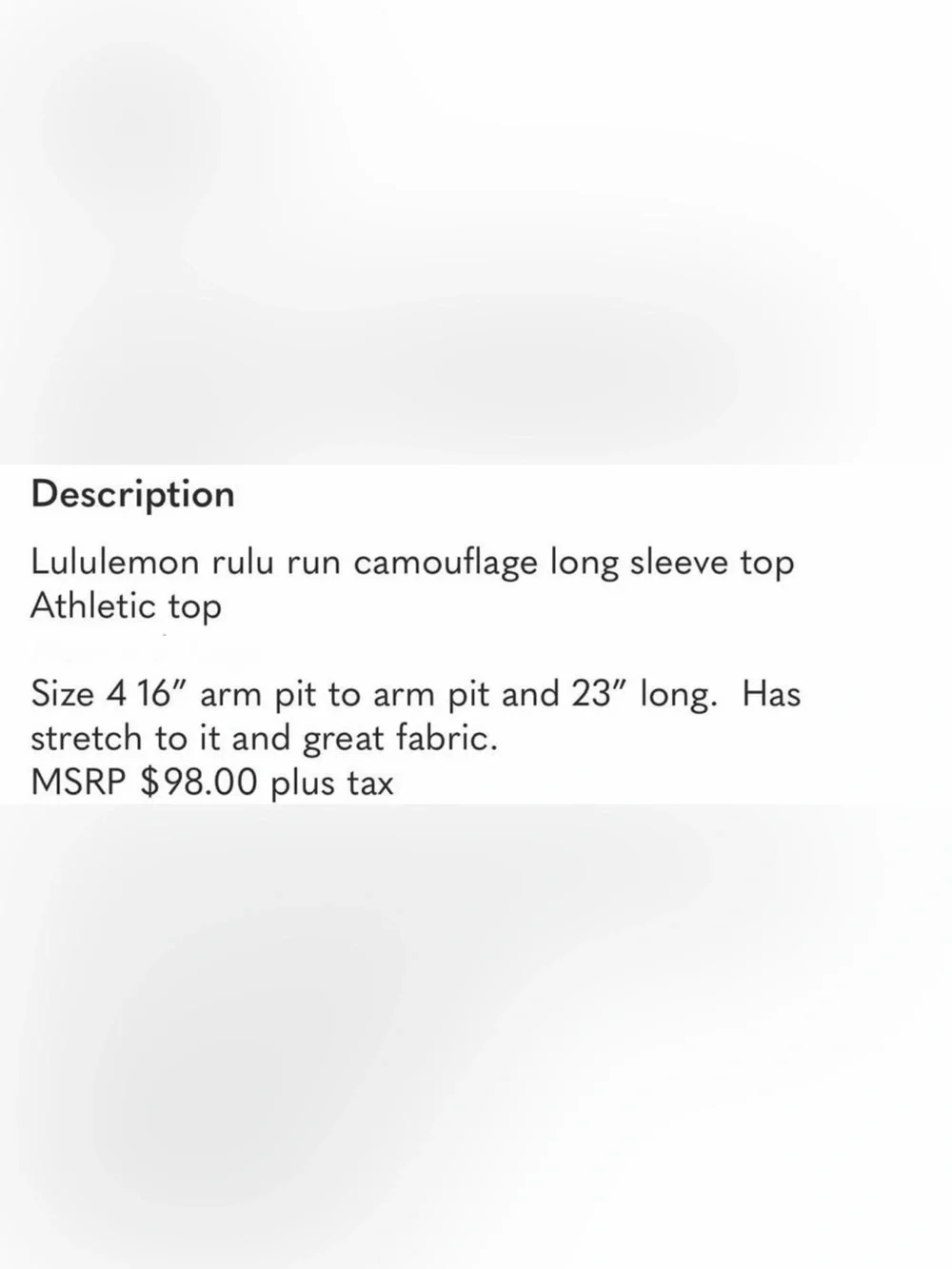 Lululemon Rulu Run Camouflage Long Sleeve Athletic Top